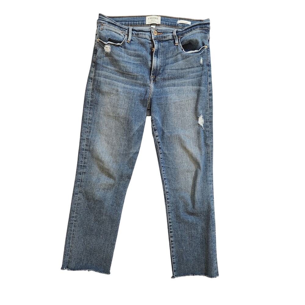 Frame Le High Straight medium wash raw hem size 31